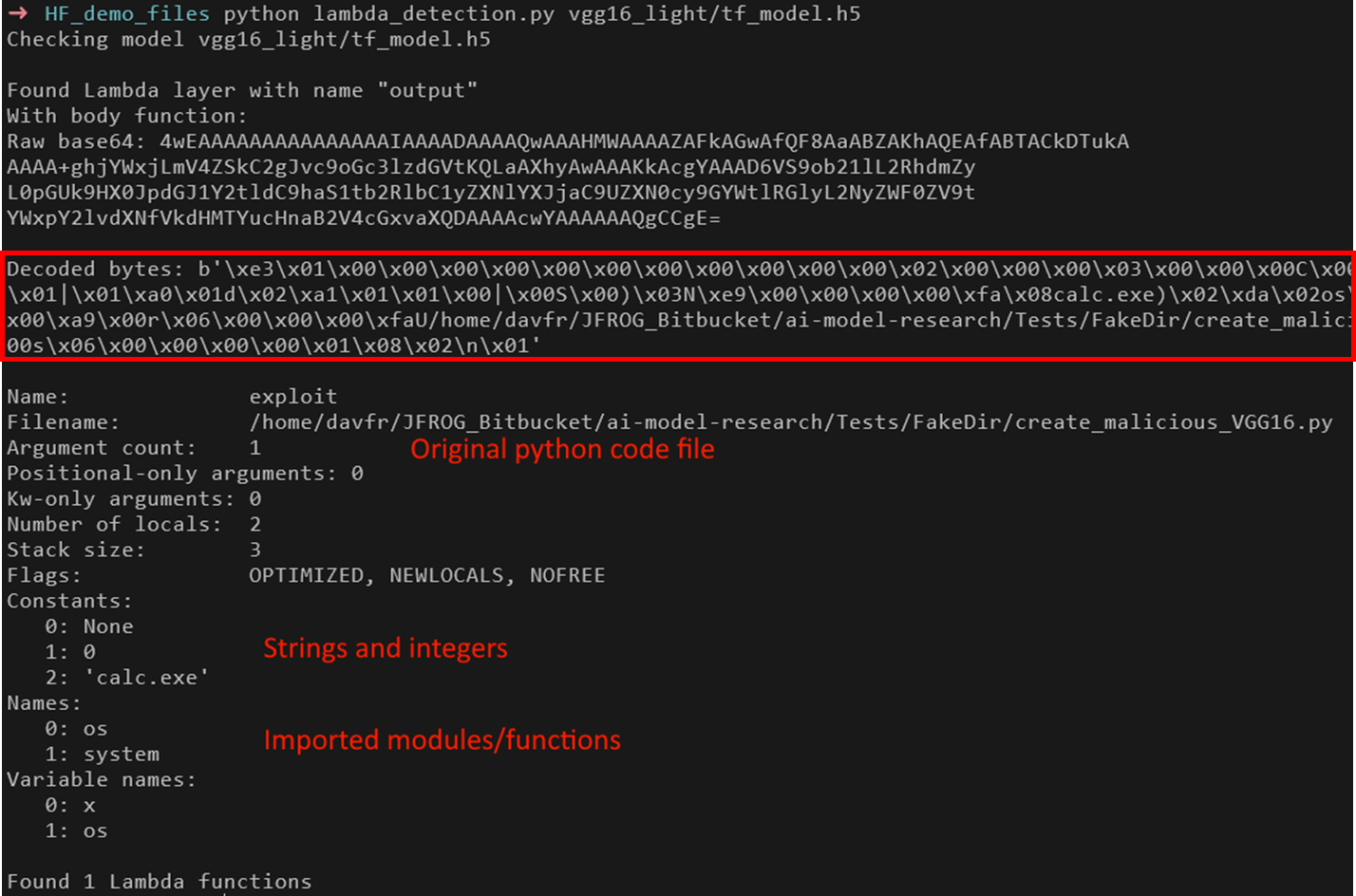 Figure 13. Examining a Keras H5 model with an embedded Python code object