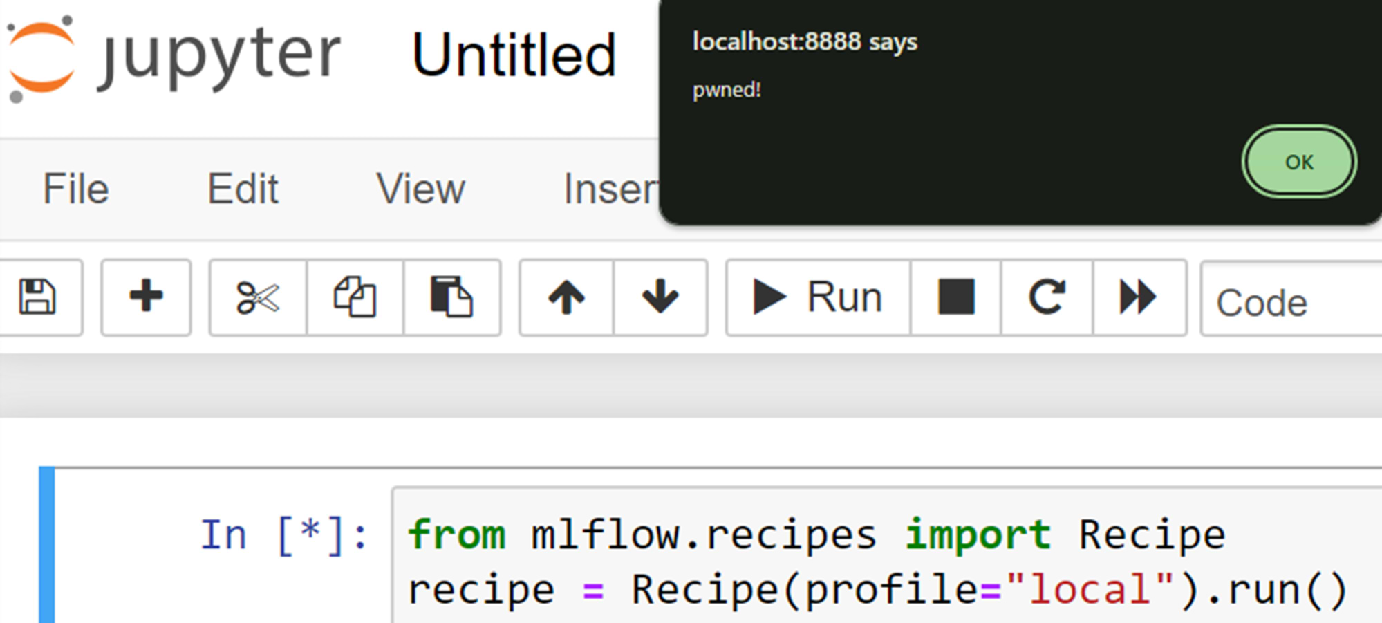 Figure 24. XSS when loading a malicious MLFlow recipe