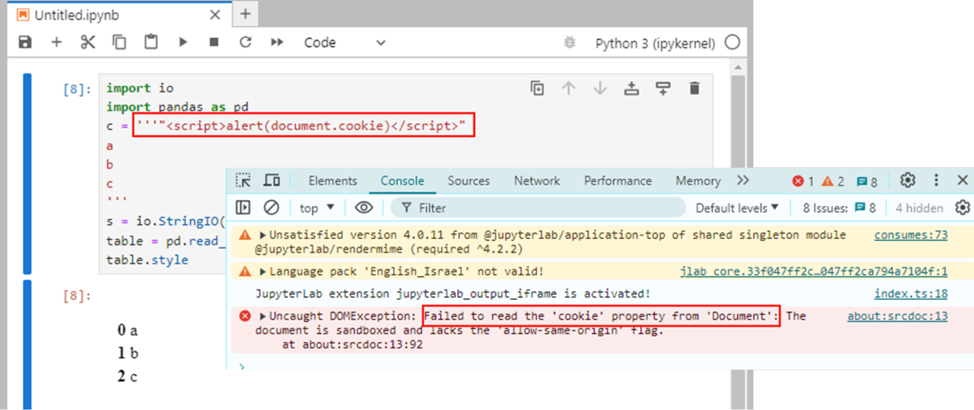 Figure 37. XSSGuard denying DOM access from malicious JS code