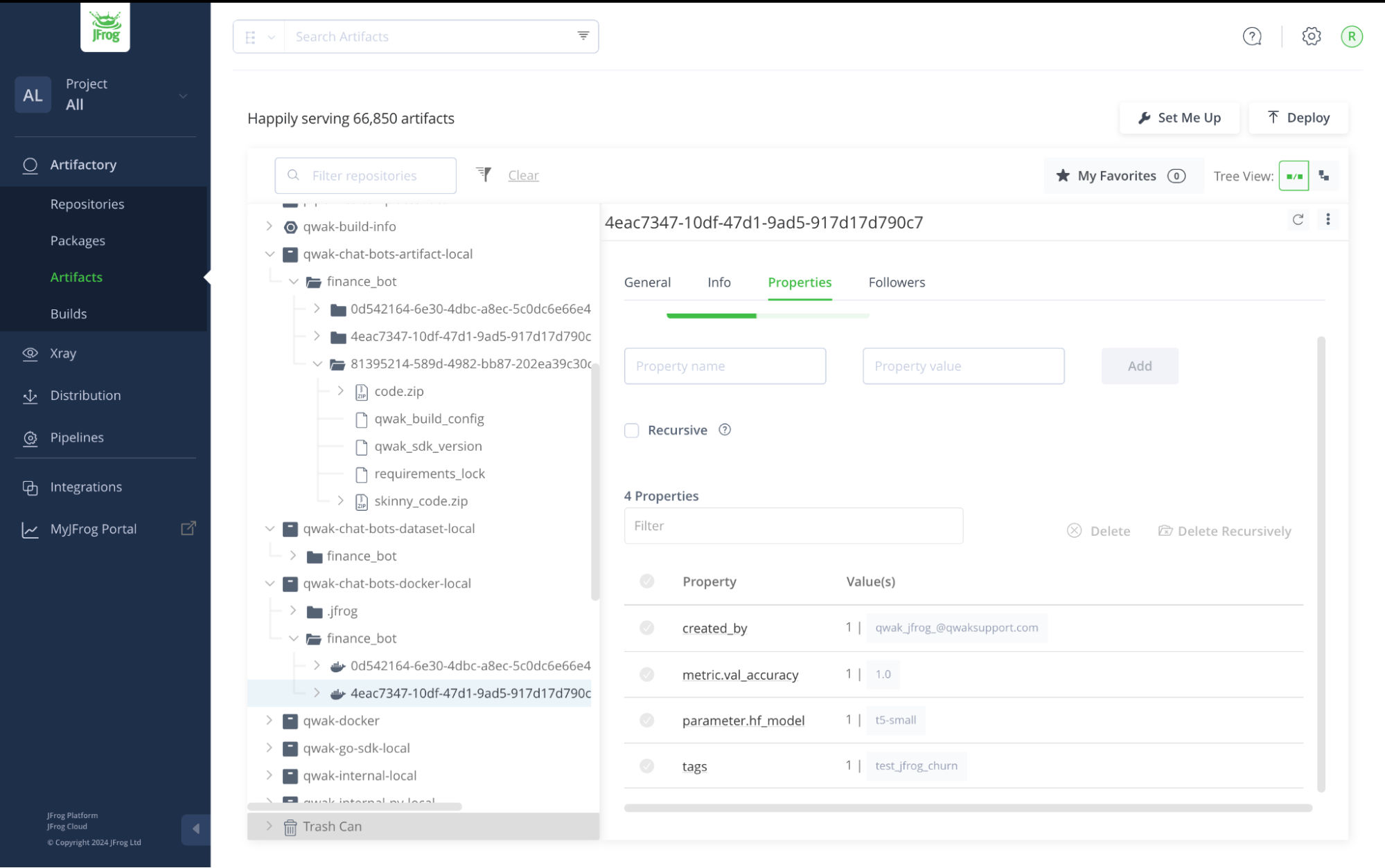 All model artifacts saved in JFrog Artifactory