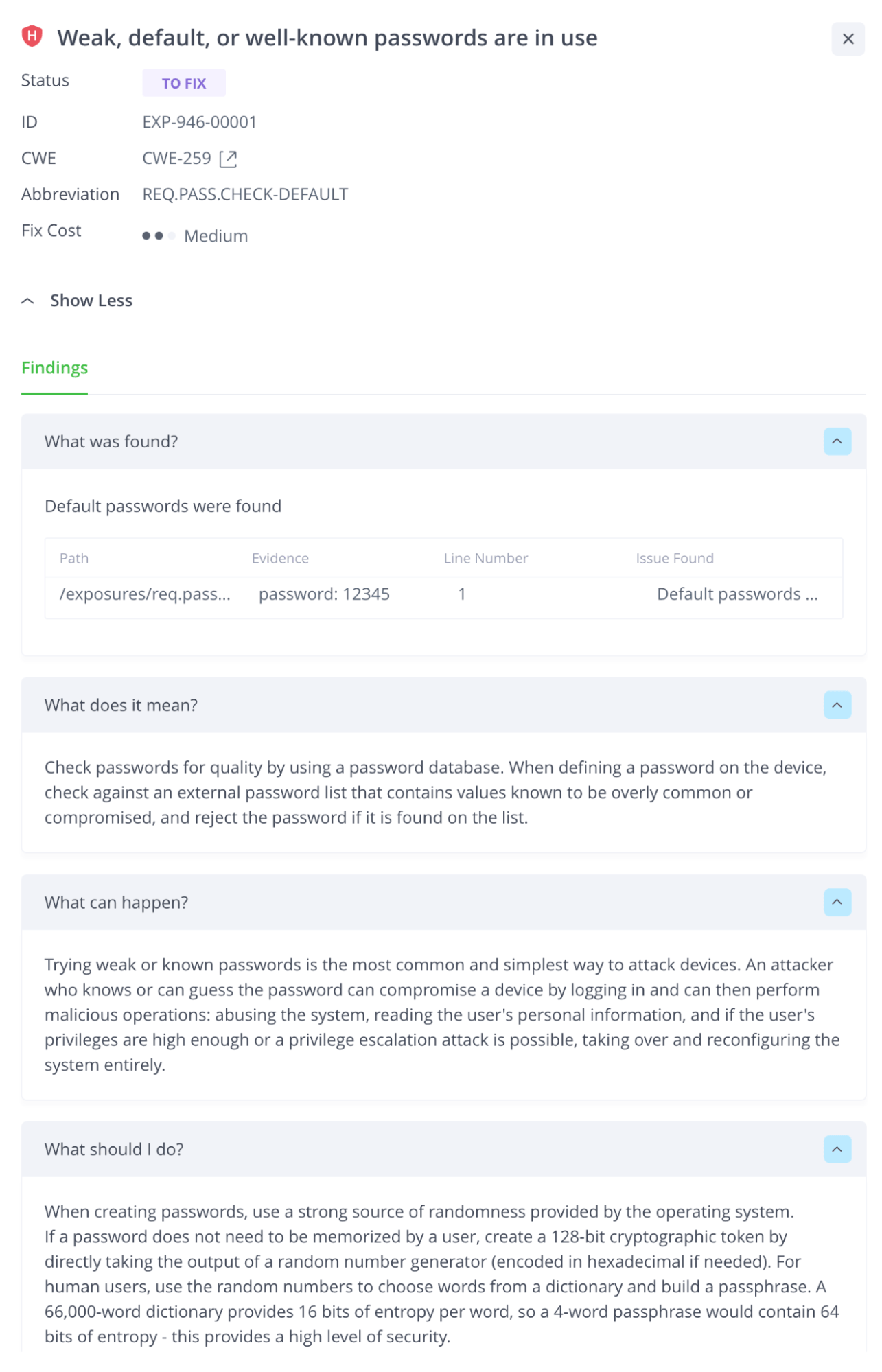 weak or known password alert in Jfrog Xray